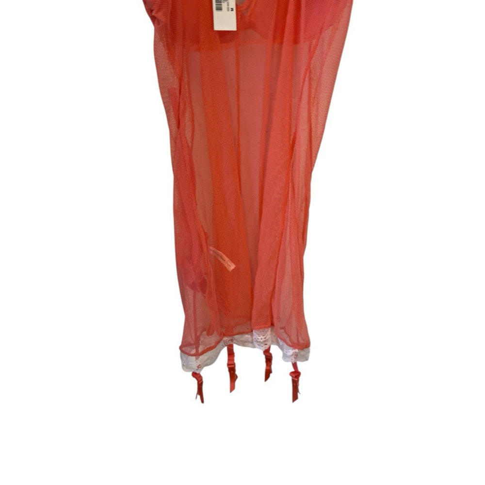 Women's Coral Chemise & Slip with White Lace Trim, Size M - Picture 7 of 10
